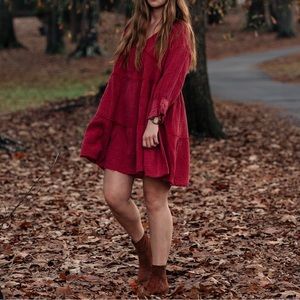Red Frayed Gauze Flowy Dress